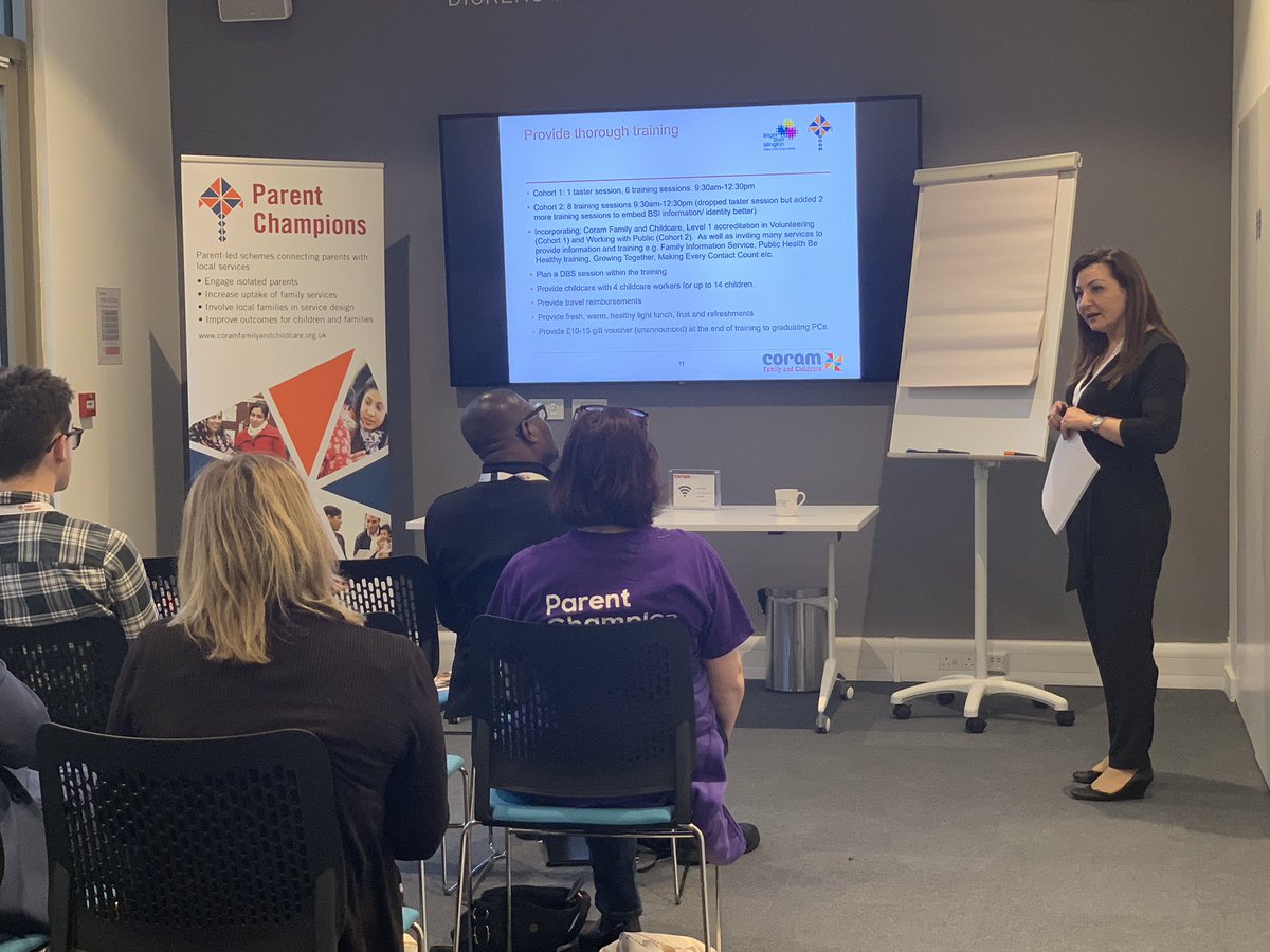 CoramFamChild's tweet photo. “Be clear about the Parent Champions role but flexible to adapt to their needs &amp; interests” Parent Champions Islington hosting a workshop on creating a scheme which supports volunteers, sharing how volunteers implement ideas such as coffee mornings in the community #PCawards19 https://t.co/mzgiW4KjMS