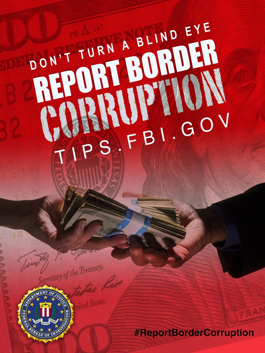 FBIHouston's tweet photo. On Friday a former U.S. Border Patrol Agent was sentenced to 9 years+ in prison for accepting bribes in return for helping to smuggle illegal drugs into the U.S. If you have information about public corruption, report it at https://t.co/G7iWD3XYeH. #ReportBorderCorruption https://t.co/ZpI2KTt05J