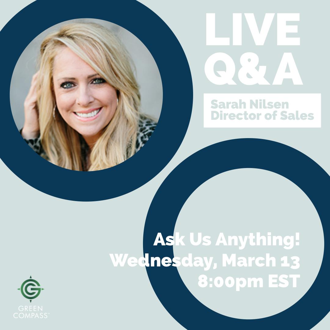 Do you have questions about Green Compass, our products or becoming an Advocate? Join us 3/13 at 8pm EST for a live Q&amp;A with Sarah, Direct of Sales! Submit questions &amp; see answers on our Instagram Stories. instagram.com/greencompassgl…

#cbd #cbdoil #greencompass #ama #live #event