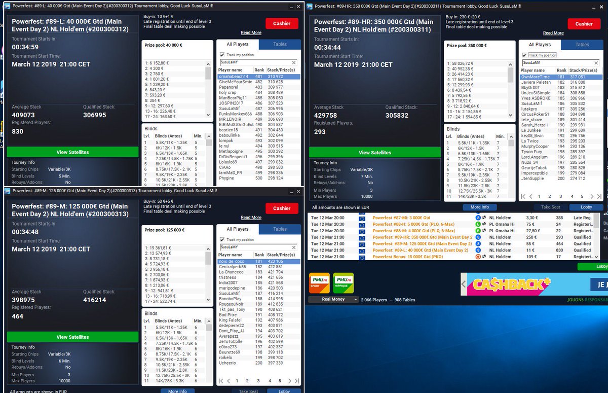 Roroflush's tweet photo. S'il y a un jour dans l’année ou faut run super good online, ce soir est sûrement pas le pire des choix ! Triple day2 des Main Event Powerfest @PMU_Poker. Que la force soit avec moi :D #onetimeplease https://t.co/PTzQQTJdTd