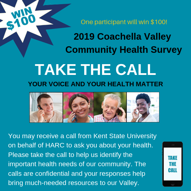 HARCdata's tweet photo. The Community Health Survey is still going on and we hope you will #TakeTheCall! We have had 5 winners win a $100 Visa gift card. We are currently 11% done with surveying Coachella Valley residents. For more information about the survey, visit our website: https://t.co/z3vBvV9vof https://t.co/ECY7oORRgf