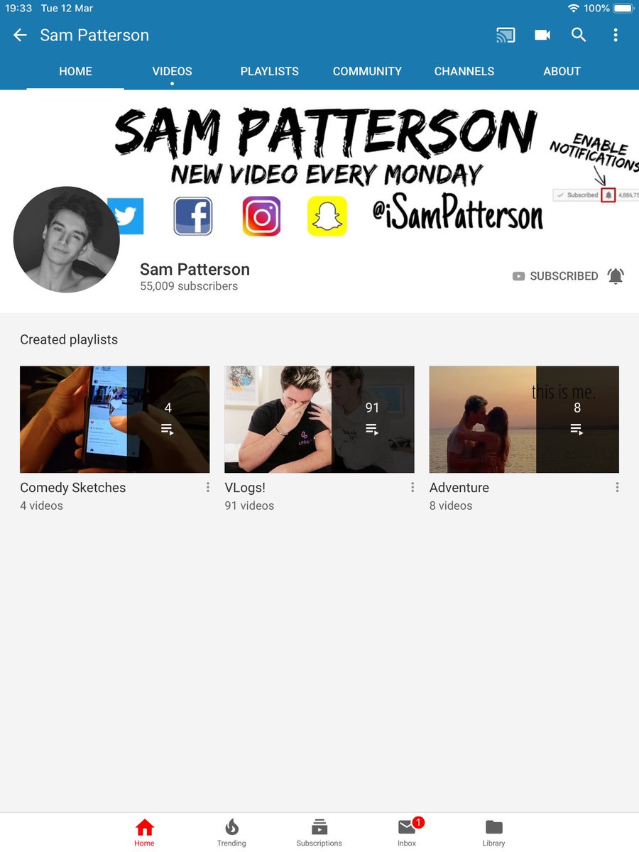 leeanne1388's tweet photo. Congrats to one of my favourite You tubers @iSamPatterson he has just hit over 55,000 subscribers so proud couldn’t go to a nicer guy.
Follow him please on here if you haven’t already that’s his YouTube page do it do it now 🍾😂🙌 #tweetpromotion https://t.co/YuIn2zqW1f
