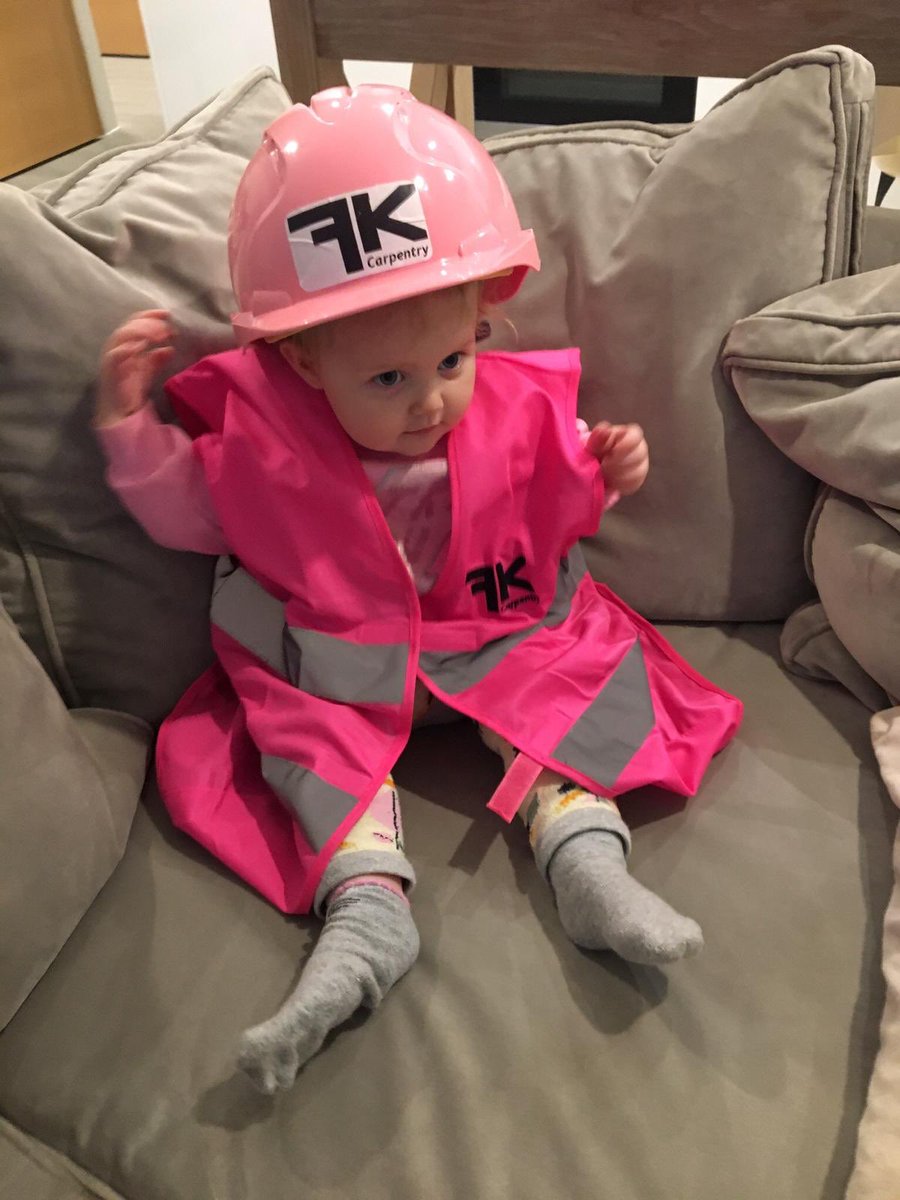 FkCarpentry's tweet photo. And of course our new employee requires the finest FK merchandise. Modelled here by Anna’s gorgeous daughter Pearl. #babytradie #startthemyoung #babyinthecity https://t.co/KU39uTQxoT