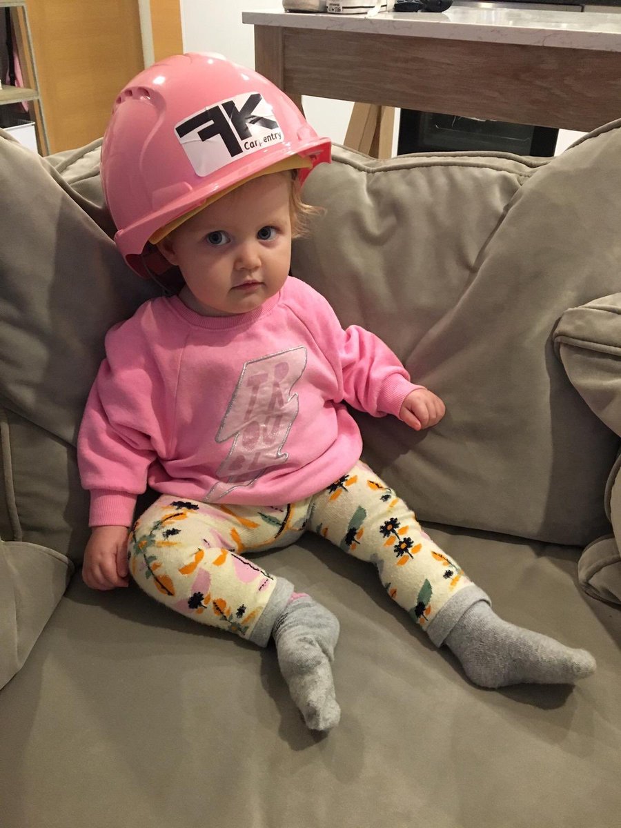 FkCarpentry's tweet photo. And of course our new employee requires the finest FK merchandise. Modelled here by Anna’s gorgeous daughter Pearl. #babytradie #startthemyoung #babyinthecity https://t.co/KU39uTQxoT