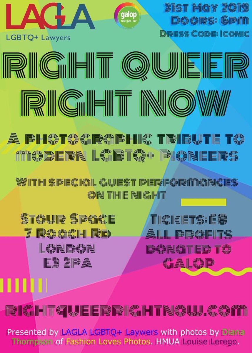 We're so excited to be involved in this event! Photo exhibition celebrating modern #LGBTQ+ pioneers! 31 May @StourSpace all profits going to @GalopUK! In collab. with @fashlovesphotos & @myglitterball 🏳️‍🌈 #RQRN #rightqueerrightnow    
More info & tickets: rightqueerrightnow.com
