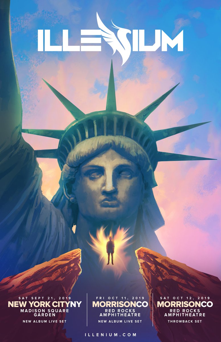 ILLENIUM's tweet photo. So stoked to announce I will be playing Madison Square Garden on 9/21 and  Red Rocks on 10/11 and 10/12!! Presale starts Wednesday at noon. Use  password PRAY ❤️ TIX → https://t.co/SPpysQ4hmy https://t.co/mMnusVoly6