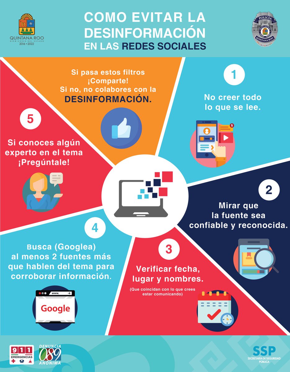 La @SSP_QROO invita a la ciudadanía a no compartir información falsa y a verificar la fuente para evitar la desinformación.