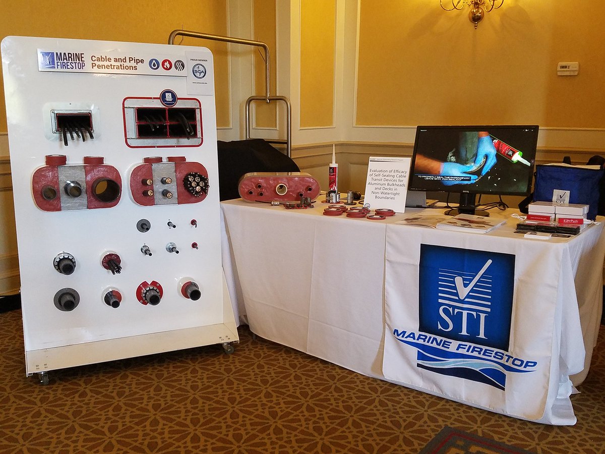STI_Marine's tweet photo. We are all set up at NSPR All Panel Conference &amp; Expo in #Charleston #SouthCarolina! Come visit us at booth 2 to see how EZ-Path changes the lifecycle of cable management onboard your naval vessels! #Marine #NavalVessels #Shipyard #Ships #FirestopYourFleet #FirestopSolutions https://t.co/TehZ0ALJv4