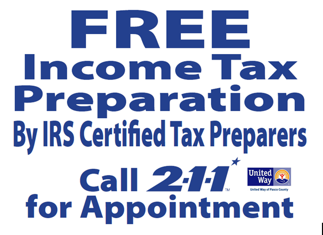UnitedWayPasco's tweet photo. @UnitedWayPasco we have12 tax site locations this year to assist Pasco County residents with free tax preparation. To set your appointment, just dial 211 from your phone or visit https://t.co/NDA15fXUkB and click Set My Tax Appointment. #freetax #211help #liveunited https://t.co/atWVNkKC3g
