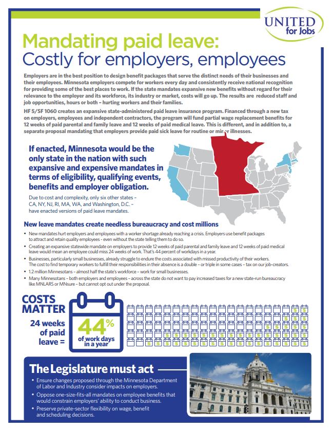UnitedForJobs's tweet photo. More info on how HF 5 would negatively impact doing business in Minnesota: from our Main Street mom-and-pops to the state’s large employers. #mnleg https://t.co/PSU4A6otel
