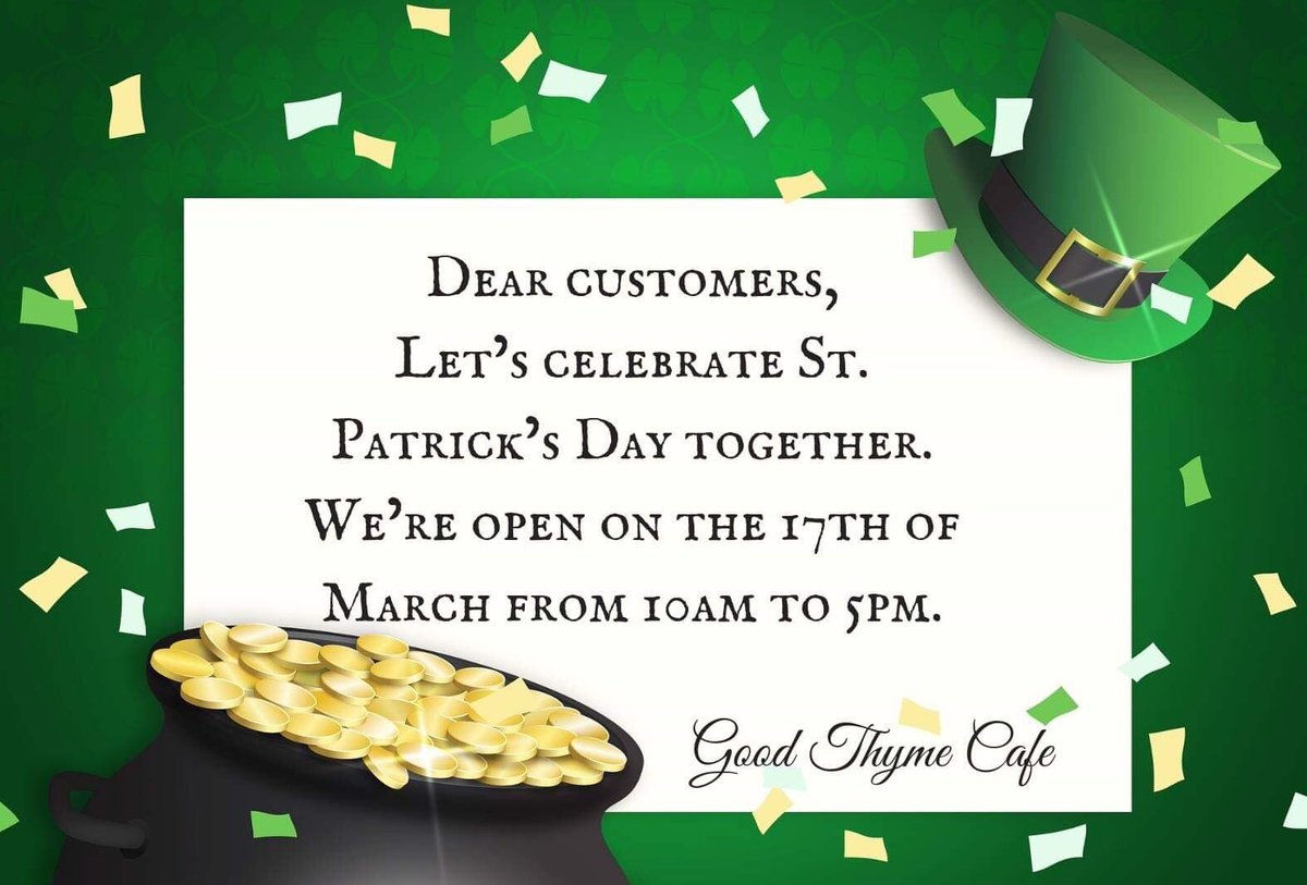 goodthymecafe_'s tweet photo. 🍀🍀 St. Patrick’s Day 🍀🍀 #goodthymecafe #LouthChat #Drogheda #StPatricksDay2019 #bestcoffeeintown https://t.co/yVEDsmRCqS
