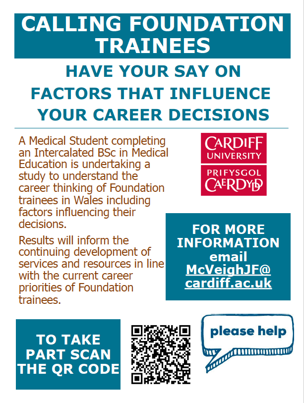 JessicaMcVeigh4's tweet photo. Foundation Trainees in Wales! The survey is still open to have your say on the factors that influence your career decisions! Follow the link to take part https://t.co/ISVXuuOhL7 #foundationprogramme #HEIW #MedicalEducation #survey #Wales #MedicalCareers https://t.co/4qssUM8OwZ
