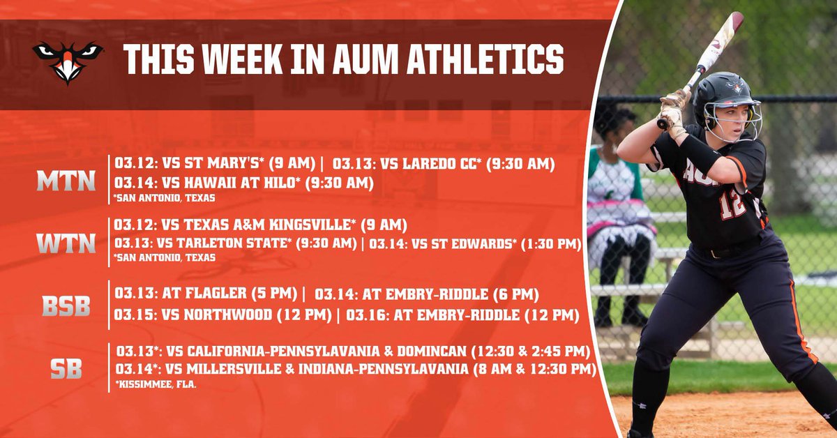 It might be spring break, but we’re still going to do some work this week on the road! #WeAreAUM 🎾⚾️🥎