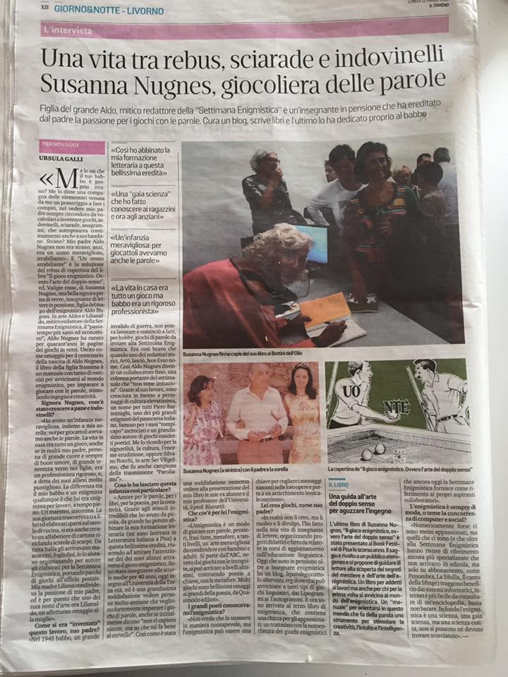 Sul <a href="/TirrenoLivorno/">IlTirrenoLivorno</a>, Susanna Nugnes è stata intervistata da <a href="/ursulagalli/">ursula galli</a>. Qui l’articolo completo sulla nostra autrice, figlia d’arte, cresciuta «a pane ed enigmistica»!