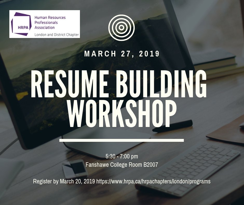 HRPA_LD's tweet image. Does your resume need some attention? Do you want it to stand out against the competition? Come to the Resume Building Workshop - free for HRPA members! Register by March 20th to secure your spot!
More info and to register --&amp;gt; tinyurl.com/y3hl492p
#standout #resume #workshop