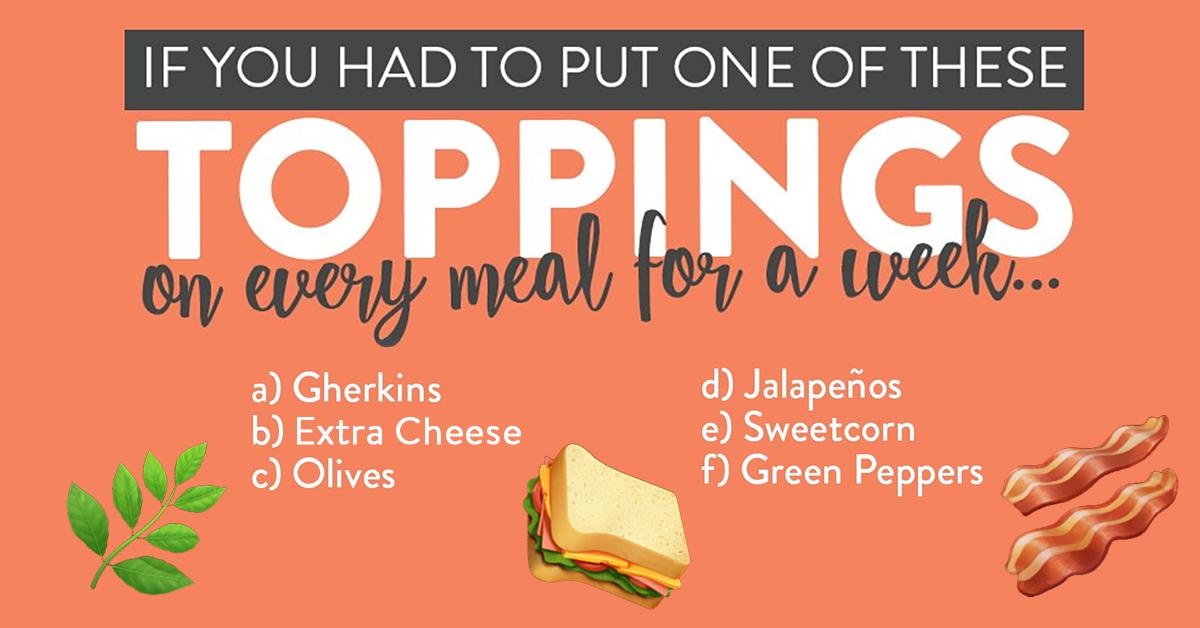 thisisstacked's tweet photo. Which of these toppings would you choose to have on EVERY MEAL for a whole WEEK!? We know what we'd have! #thisisstacked https://t.co/96GegNxRN7