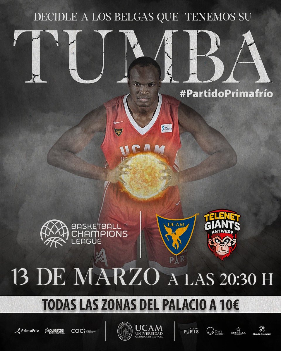 UCAMMurcia's tweet photo. #BasketballC
💳 Abonados.- GRATIS
🎫 Entrada adulto.- 10 euros en todas las zonas.
🎫 Entrada infantil.- 5 euros en todas las zonas.
➡️ https://t.co/CMhNXUGQmE
#LosTercios #LaBatalladelaBasketballCL https://t.co/qN6c9Xefy5