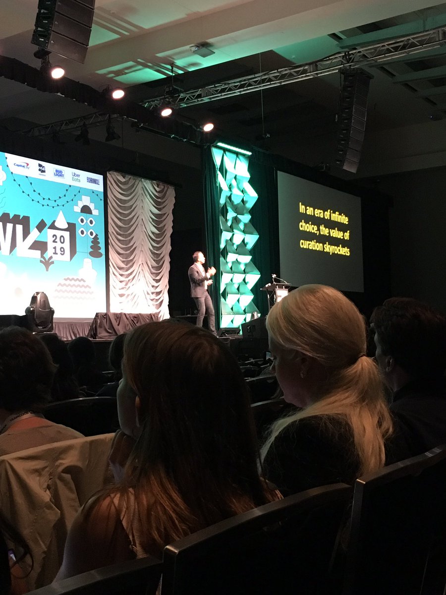 sabross's tweet photo. “In the era of infinite choice, the value of curation skyrockets”#t1sxsw #SXSW19 #neilpasricha https://t.co/uPz8M8CNHa