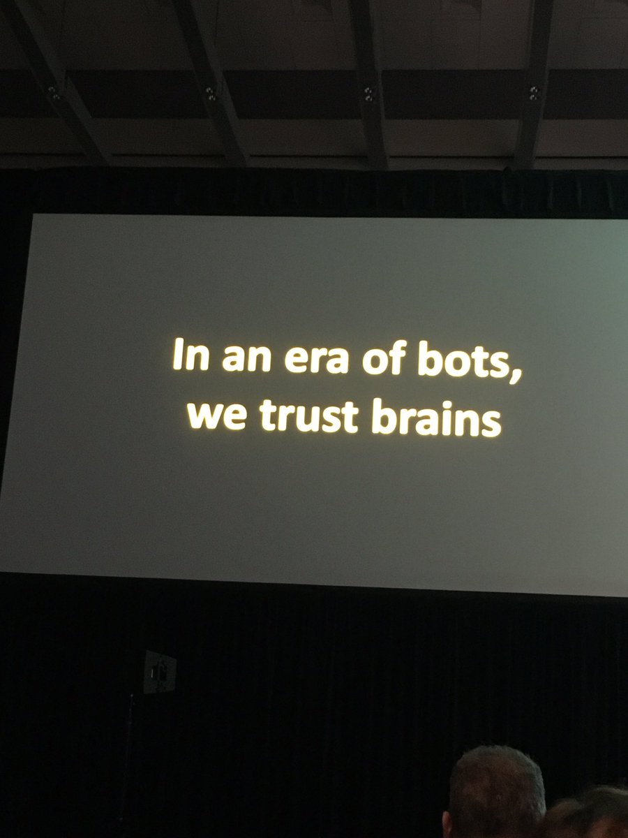 sabross's tweet photo. “In the era of bots, we trust brains” #t1sxsw #SXSW19⁠ ⁠ #neilpasricha https://t.co/s1G44t1Quj