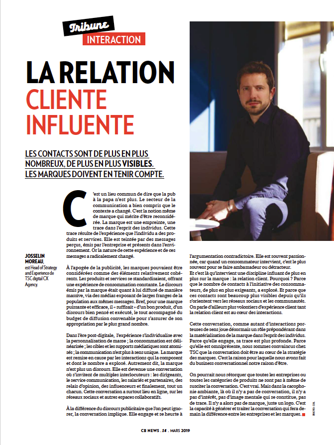 josselin_moreau's tweet photo. Ma première tribune dans @CB_News pour @TSCDigitalFr (titre original : La marque est une conversation ;) https://t.co/QnmHBENjv5
