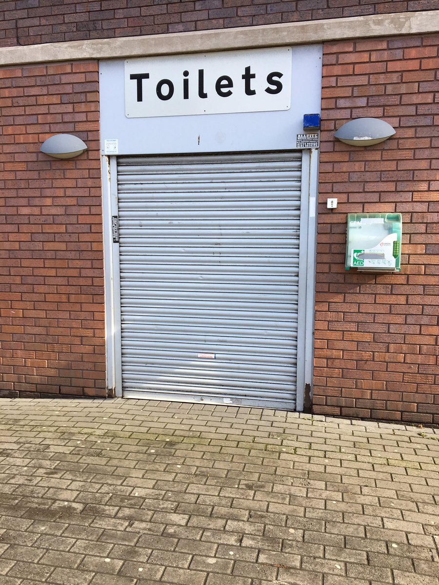JanetJplumb's tweet photo. @TraffordCouncil please can you give reason for public toilets being closed on a Tuesday afternoon at 2.30 pm , also , the defibrillator is missing from its case - does anyone know about this , thanks . https://t.co/a5E91DWnBk