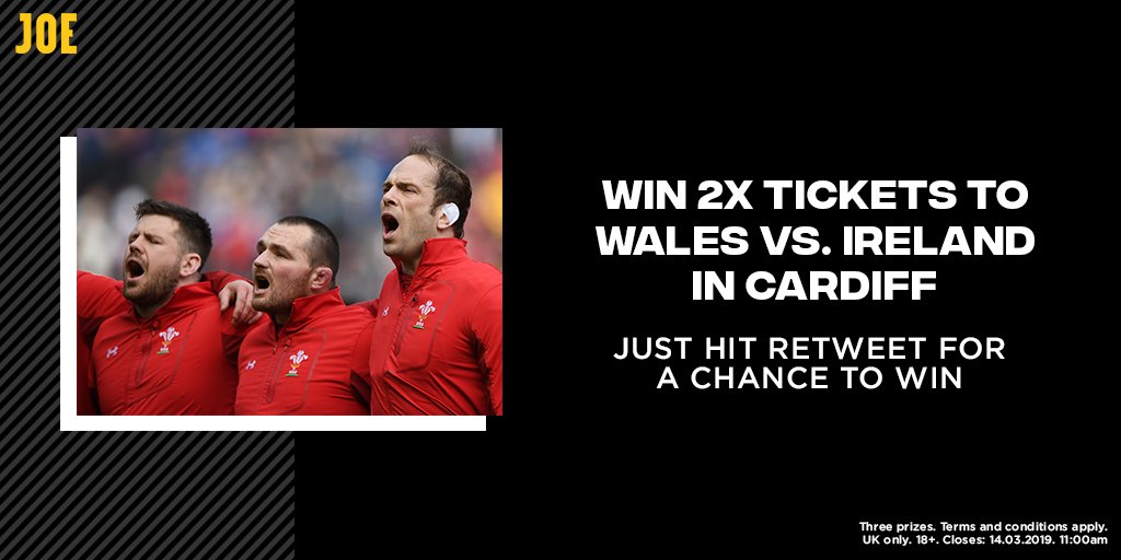 Win 2x tickets to Wales vs. Ireland in Cardiff 🏴󠁧󠁢󠁷󠁬󠁳󠁿☘️

Just hit RETWEET for a chance to win!

🏉 #GuinnessSixNations w/ <a href="/SixNationsRugby/">Guinness Men's Six Nations</a>