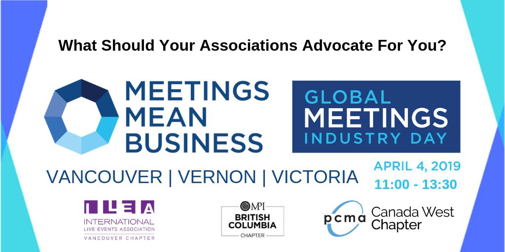 mpibcchapter's tweet image. Don't miss this year's Global Meetings Industry Day!

Register today!
events.eply.com/2019GMIDVancou…

#GMID19 #PCMACW #MPIBCMEETS #MyILEA #YVReventprofs
@PCMACW @mpibcchapter @ILEAVancouver @SFUVan