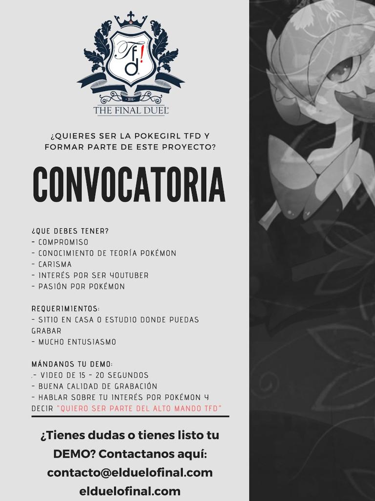 imperiotfd's tweet photo. ¿Quieres formar parte de este gran equipo como la nueva Pokegirl? #TFD #ElDueloFinal #Pokémon https://t.co/gf1chil75E