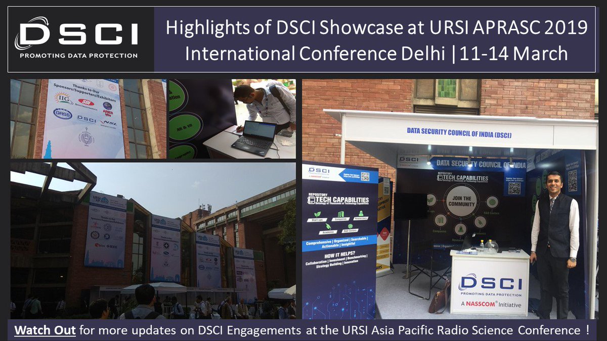 DSCI_Connect's tweet photo. #Highlights of DSCI Showcase at #URSI #APRASC #2019 #International #Conference #Delhi. DSCI is #showcasing some its key initiatives such as #TechRepository at the 2019 URSI #Asia #Pacific #Radio #Science Conference, an eminent gathering of scholars, academicians from the world. https://t.co/sUacbbzxsI