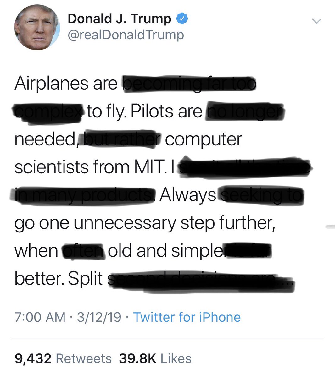 Michaelspadoni's tweet photo. #redactedtrump #Boeing737Max. Airplanes are to fly. Pilots are needed. Computer scientists from MIT. I always go one unnecessary step further when old and simple. Better split atom. Create danger. All cos Albert Einstein. I want to easily and quickly take control https://t.co/4S8c19EDAG