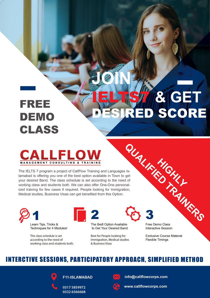 Callflowcorps's tweet photo. Get Sure Success in #IELTS Exam!
Our practice tests and quizzes are based on the exam's latest formats.
Contact us to schedule your Classes.
Call us: +92 317 585 9972
Know more at https://t.co/2F4MkIXPbP
#IELTS #ieltsinislamabad #BajwaPeaceDoctrine #JF17Thunder #SMCForYouth https://t.co/aPv9nXq0Ee