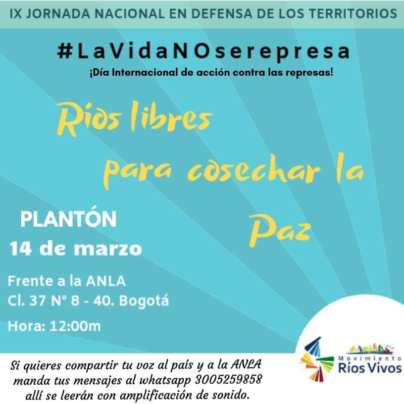 Entendemos la importancia de los ríos para la vida. Estaremos mañana en este plantón para manifestar que #LaVidaNOserepresa Por el río Cauca y las poblaciones afectadas nos vemos mañana frente a la Agencia Nacional de Licenciamiento Ambiental