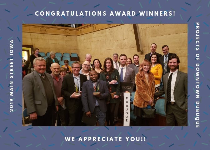 DbqMainSt's tweet photo. Taking home 6 (of 13) competitive awards and a leadership award felt amazing last Friday at the @MainStreetIowa Awards! 
Congratulations to all our winners! #BuildABetterBlock, Creative Adventure Lab, @SusanPrice, @DimensionalBrewing, @FountainofYouth, #MusicCrawl, @SteepleSquare https://t.co/mJNmPglE9N