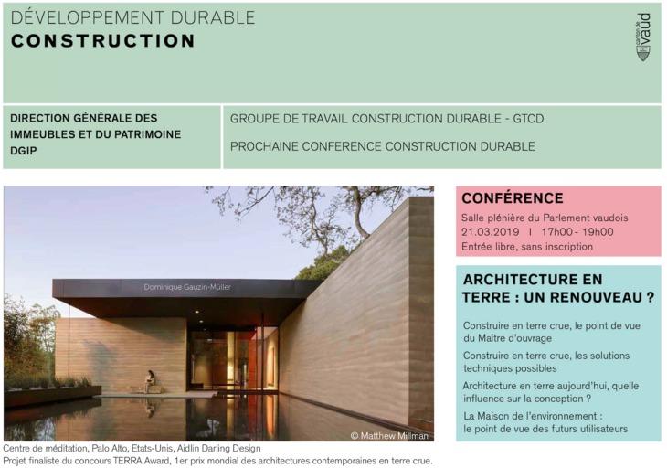 CONFERENCE CONSTRUCTION DURABLE : Architecture en Terre, un renouveau ? dlvr.it/R0hGf1