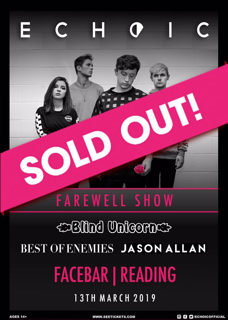 🌷 SOLD OUT 🌷 

Tomorrow nights show with <a href="/EchoicOfficial/">Echoic</a> in Reading is now sold out. See you there, bring your singing voices for these lovely lot one last time.