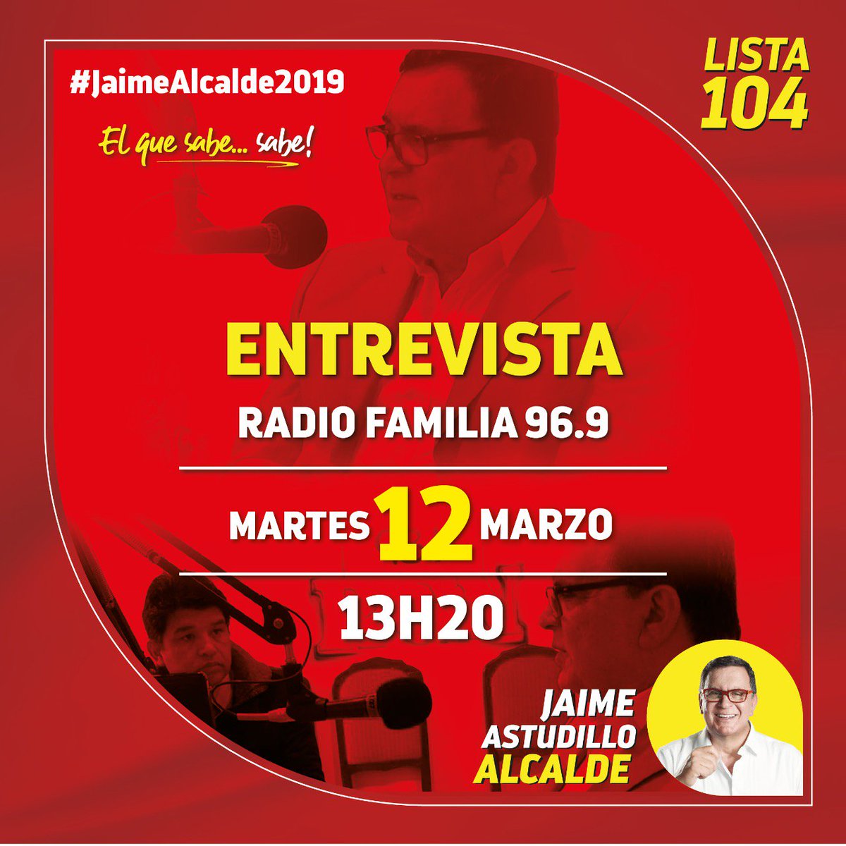 JAstudilloOfi's tweet photo. Hoy martes 13h20 estaremos junto a los amigos de Radio Familia 96.9 FM, no te lo pierdas.
#ElQueSabeSabe https://t.co/HhkbRKq0ih