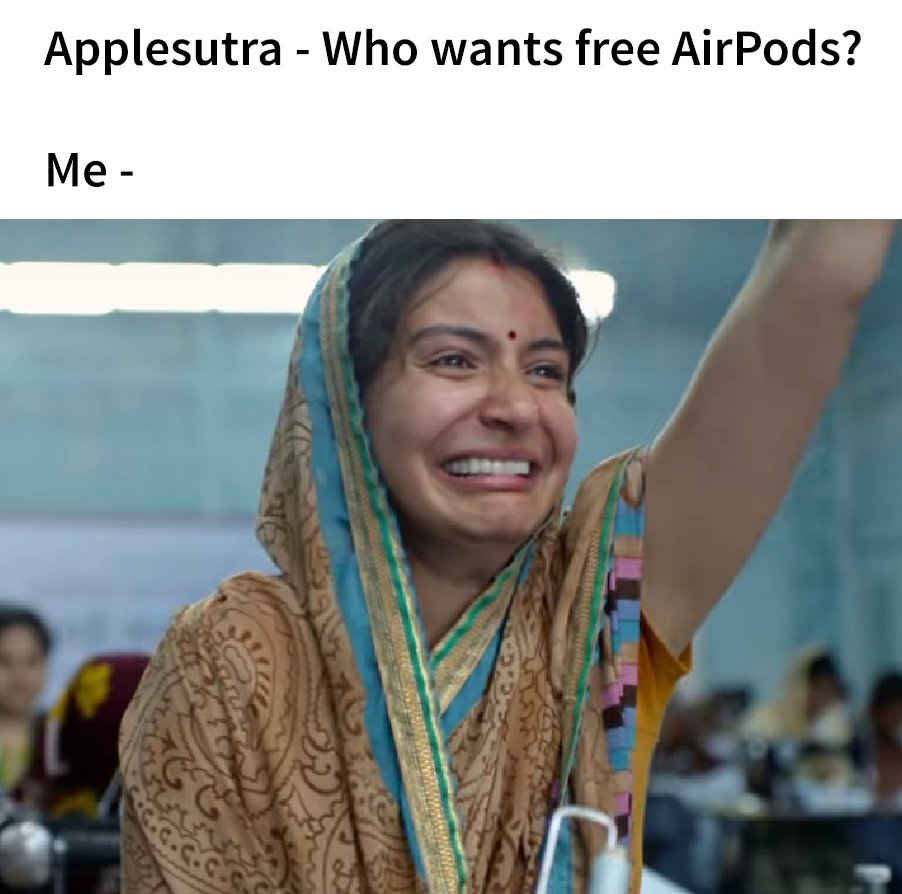 Applesutra's tweet photo. Put your hand in the air? Follow Applesutra on IG (https://t.co/s55Gzl7dv8) and tag your friends to win! #AppleIndia #applefanboy #Memestgram #Applesutra #AirPods #Giveaway #memes #dailymemes #airpodmemes #freebies #instagiveaway #giveawaycontest #giveawayalert https://t.co/8nalwjJ3Z4