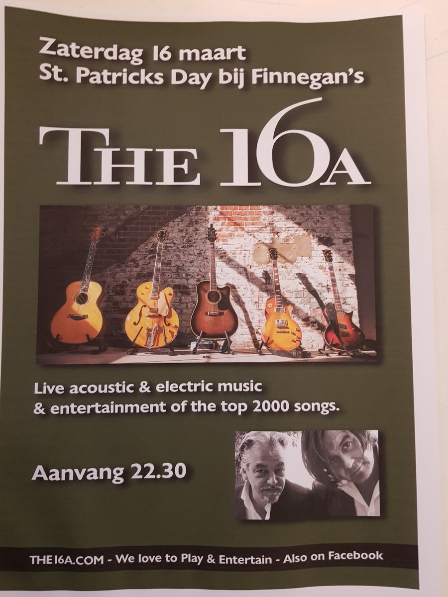 Saturday 16 March St. Patricks Day at Irish Pub Finnegan's with live music of The 16A