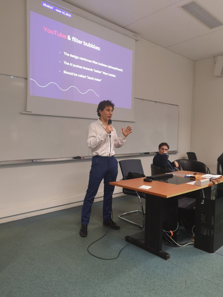 HECParisMBA's tweet image. Guillaume Chaslot, Researcher @UnivParisEst, describes how #AI is largely shaping our perception of the world: &quot;More than 70% of view time on YouTube comes from AI&quot; #HECfutureOfWork