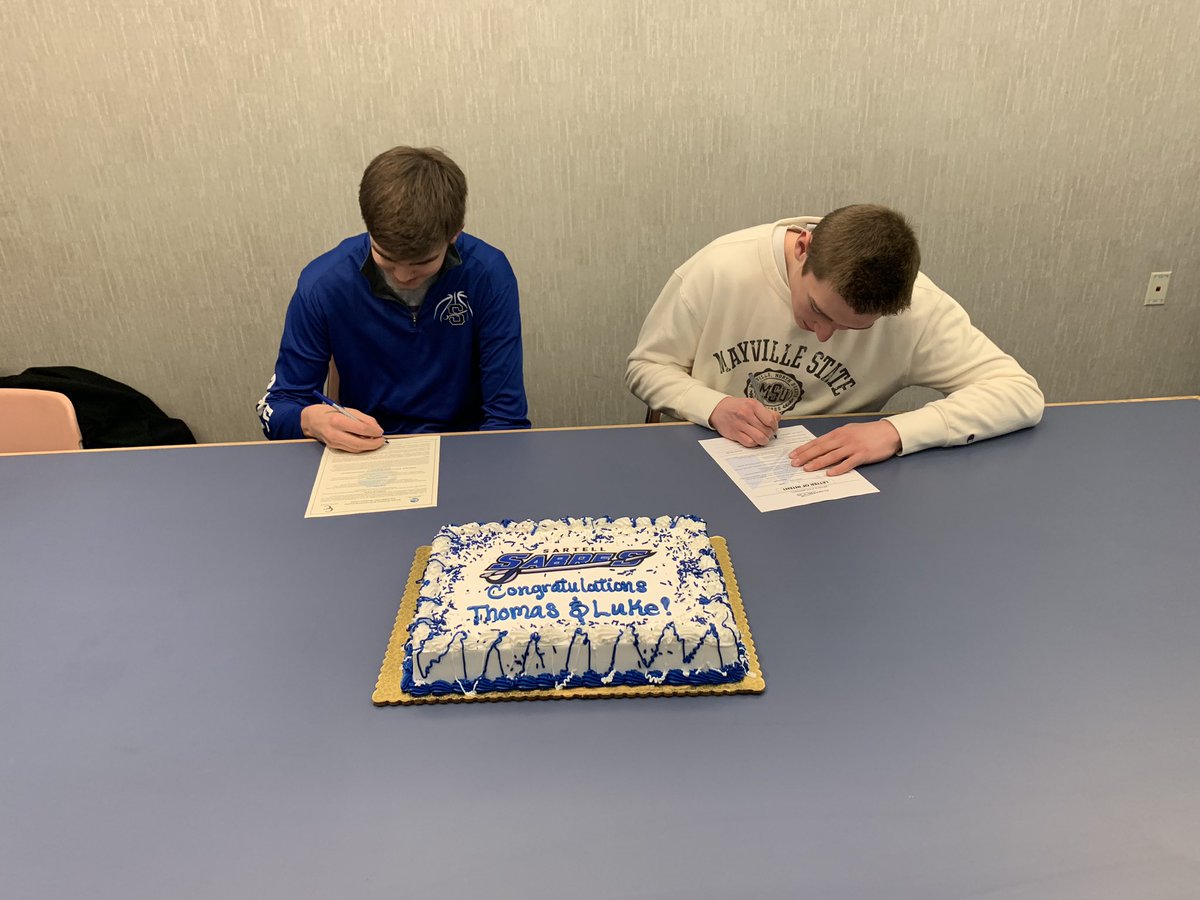 gosartellsabres's tweet photo. Congrats to these Boys Basketball players who signed their commitment to compete in college today. 

Thomas Gieske - Mayville State
Luke Tillotson - Crown College https://t.co/HFJzouq3yZ