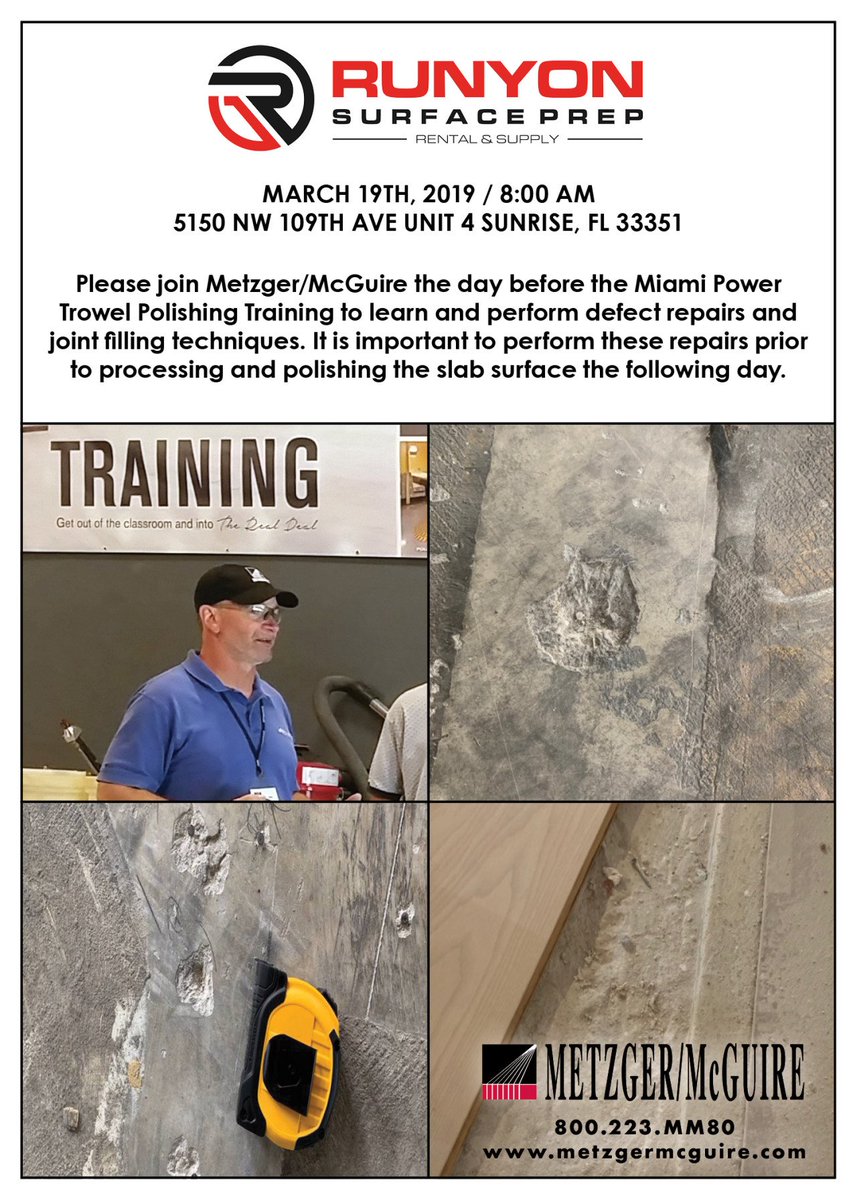 runyonsurfprep's tweet photo. Are you headed to Miami for our Power Trowel Traning next week? If so join us the day before (T... https://t.co/gazbjPKweR
#RunyonSurfacePrep #WeAreRunyon #RunyonTrainingCircuit #training #concretepolishing #floridacontractors #floridaconcrete #MetzgerMcguire @JointsFill https://t.co/2JVNLcYVPB