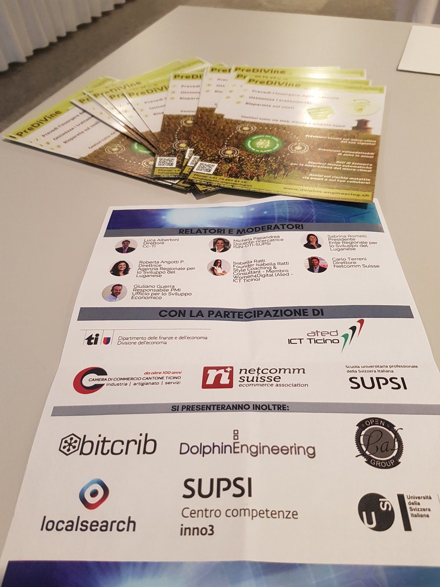DolphinEngineer's tweet photo. Oggi siamo a #Lugano insieme a @USI_university e @eLab_USI all'evento "Digitalizzazione: un'opportunità per tutti" a raccontare l'esperienza #predivine #smartagriculture #IoT
@ARSLuganese https://t.co/NLMsEXqrt2