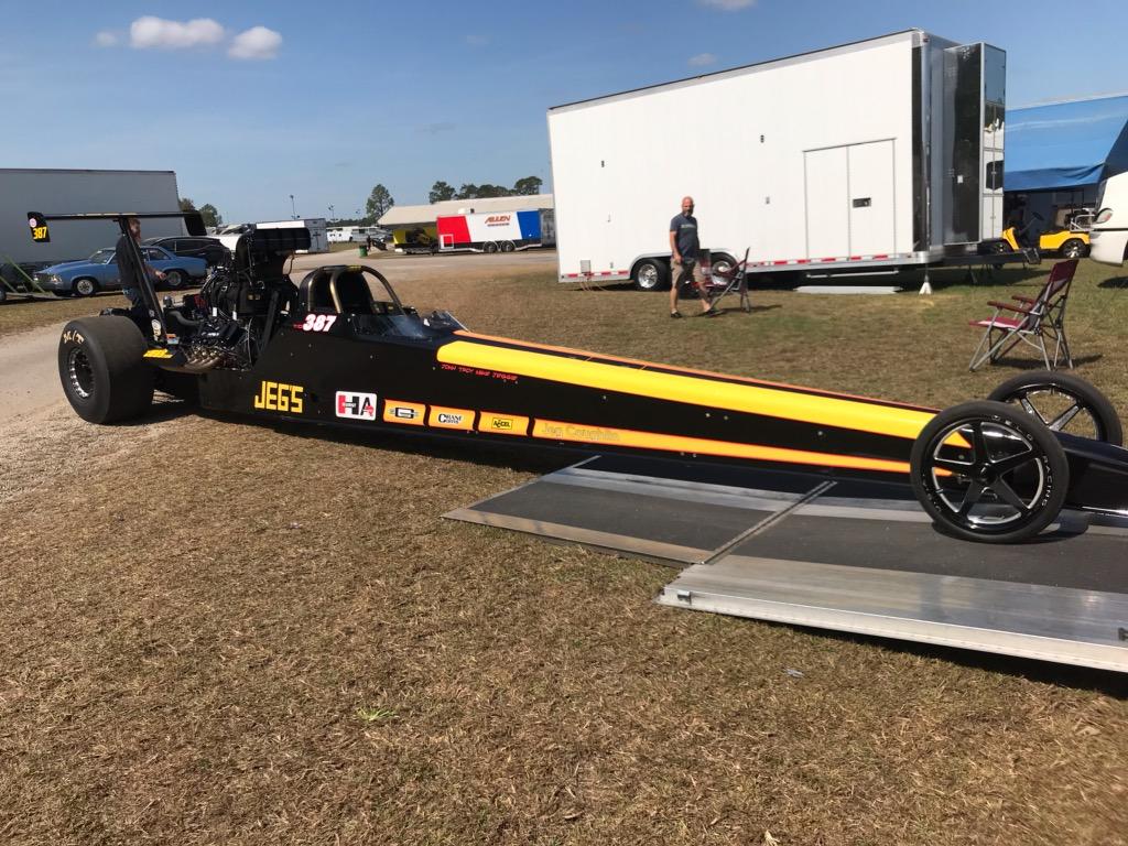 TeamJEGS's tweet photo. A little more finish work to do, but this #JEGSthrowback Mike Coughlin will be driving in #topdragster at the @nhra #Gatornats is going to be an eye catcher. @JEGSPerformance @GvilleDragRaces #dragracing #respect https://t.co/SunvL5NXxb