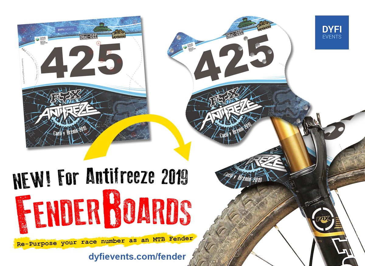 New for #FoxAntifreeze and #JrAntifreeze #CoedyBrenin this coming weekend. After the ride you can re-purpose your event number board to be an MTB fender. dyfievents.com/fender/
