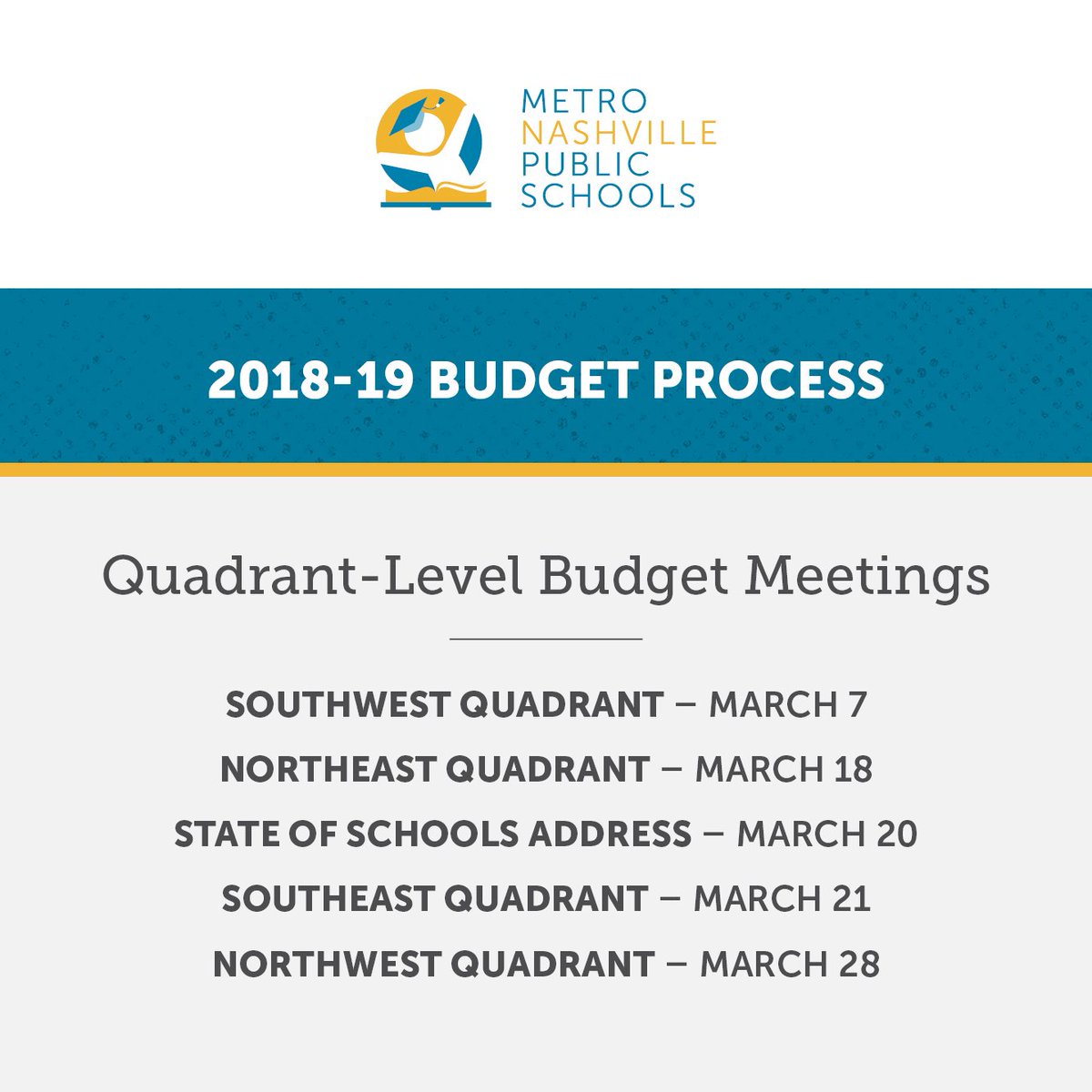 MetroSchools's tweet photo. Join us at our next budget process community meeting for the @MNPSNortheast quadrant Monday, March 18 at 6 p.m. at McGavock High School! https://t.co/Z8UnqiFLKm