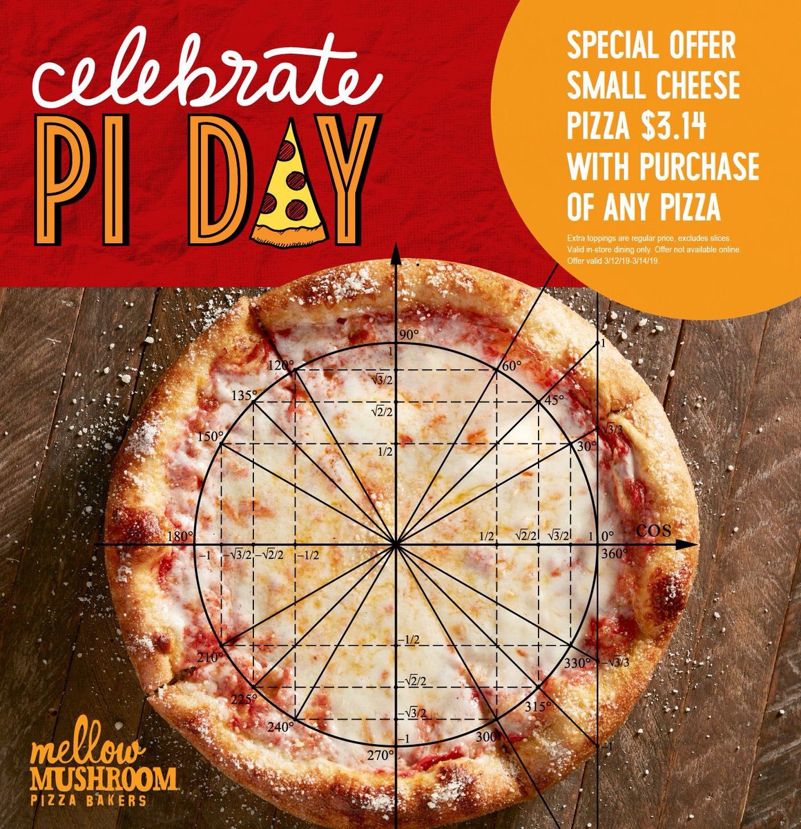 Mellow_Broadway's tweet photo. Come celebrate Pi Day with us and get a small cheese pizza for $3.14 with any pizza purchase! This offer ends on Thursday, March 14th https://t.co/EfCIFLbxYW