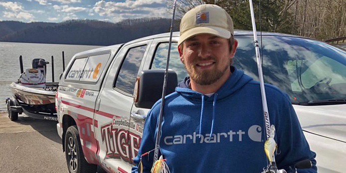Carhartt's tweet image. We're proud to sponsor 2019 #Carhartt College Series #Bassmaster Classic Qualifier Nick Ratliff in his pursuit to #OutfishThemAll. Read about what representing Carhartt means to him: bit.ly/2XNzzkl