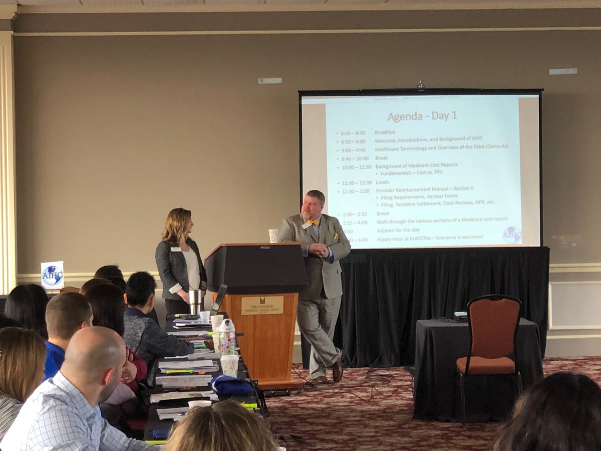 KraftCPAs's tweet photo. Day 1 of the inaugural @AIHCInc #costreporting training is underway in #Nashville with a great turnout of knowlege-hungry participants. @Krafthealthcare's Scott Mertie &amp; Katie Reid are proud to be leading the course! Learn more here: https://t.co/y7Av9aKO1S https://t.co/QPTScSLttC
