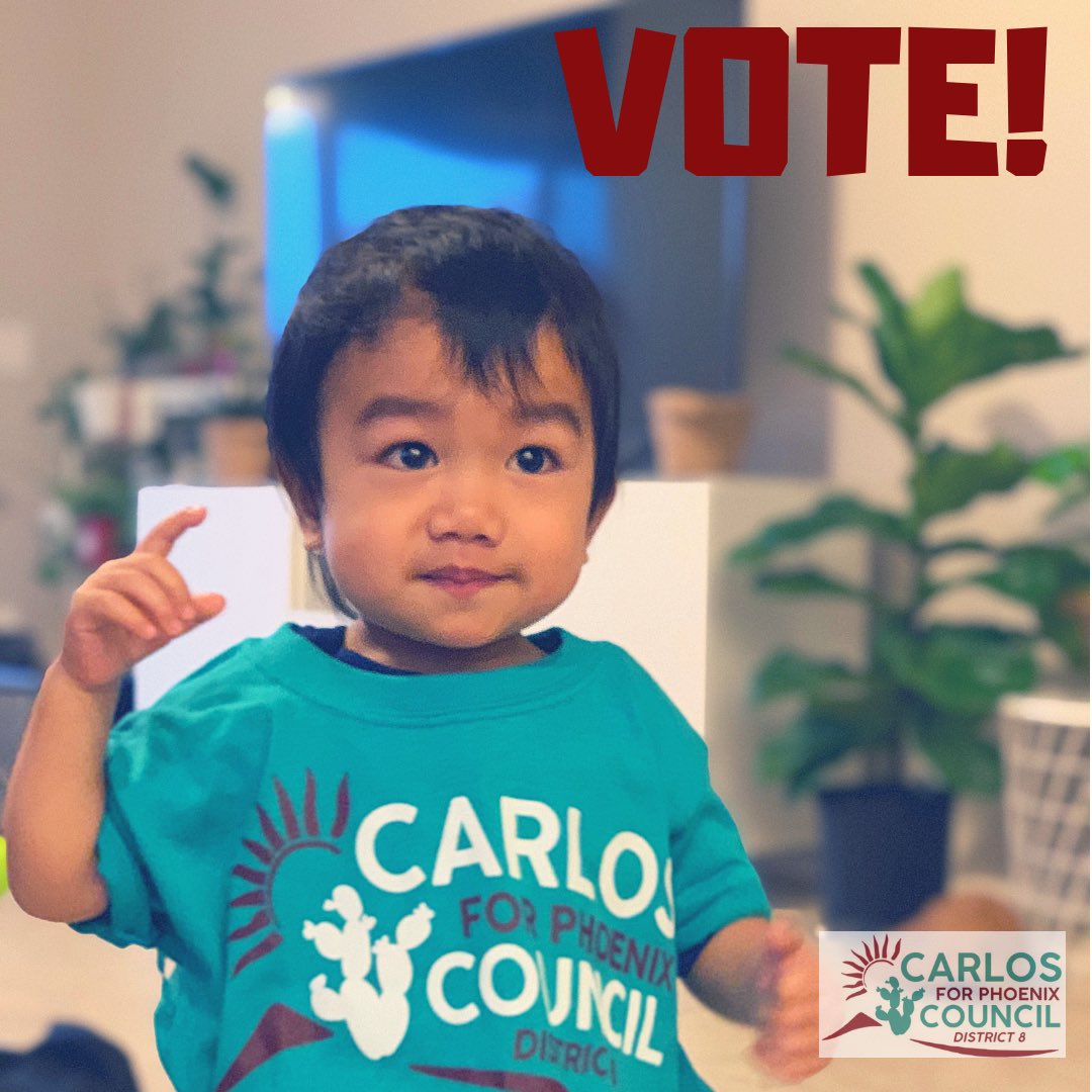 carlosforphx's tweet photo. Baby JR’s family voted early. Did you vote for a better Phoenix? Polls close at 7PM #phoenix #SpecialElection #carlosforphoenix https://t.co/p5ChIeqAcj