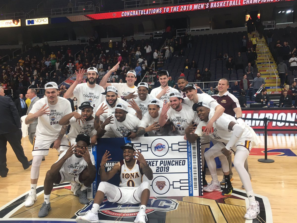 IonianSports's tweet photo. Iona will head back to the NCAA Tournament after beating Monmouth for its fourth straight @MAACSports Title. https://t.co/aa0ei9deog #ICMBB #MAACHoops19 https://t.co/Xuipm6aI8w